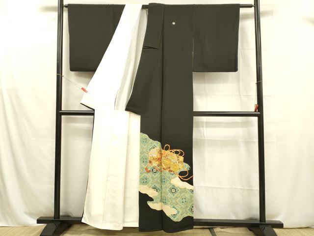 平和屋着物■豪華黒留袖 文箱草花文 金彩 駒刺繍 正絹 逸品 DABB3356cm