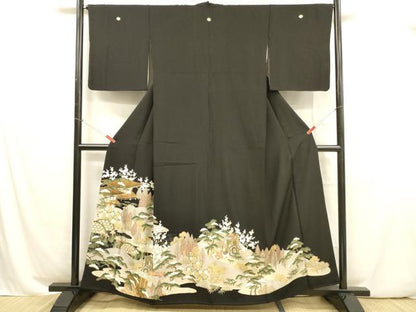 平和屋着物■豪華黒留袖 風景御所車文 松竹梅 金彩 正絹 逸品 DABB3360cm