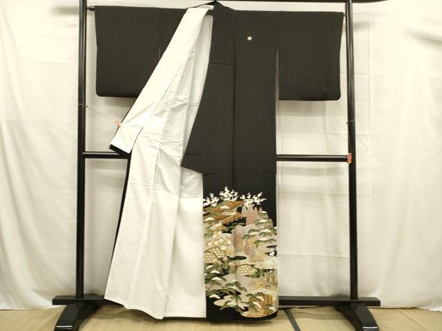平和屋着物■豪華黒留袖 風景御所車文 松竹梅 金彩 正絹 逸品 DABB3360cm