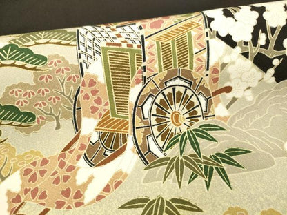 平和屋着物■豪華黒留袖 風景御所車文 松竹梅 金彩 正絹 逸品 DABB3360cm