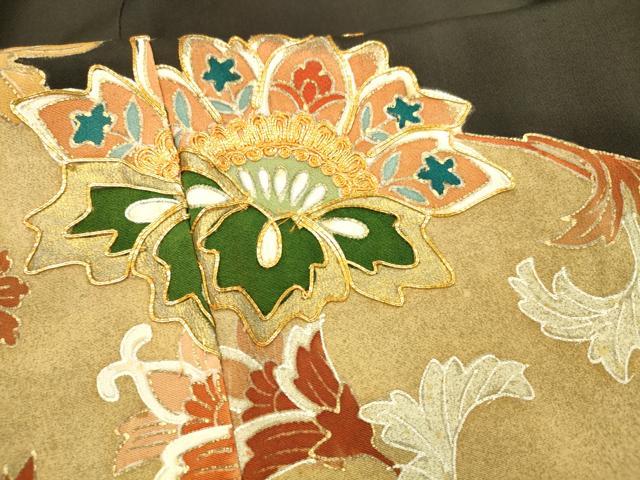 平和屋着物■豪華黒留袖　駒刺繍　鳳凰更紗花文　金彩　正絹　逸品　DABB3373cm