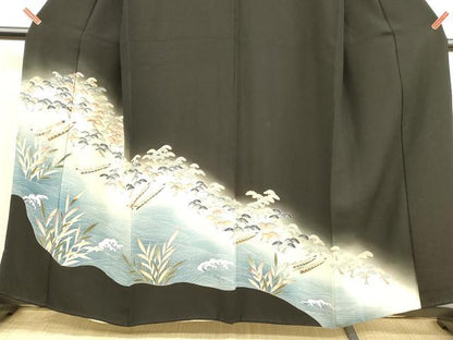 平和屋着物■豪華黒留袖　流水舟松文　暈し染め　正絹　逸品　DABB3407cm