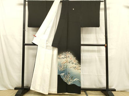 平和屋着物■豪華黒留袖　流水舟松文　暈し染め　正絹　逸品　DABB3407cm