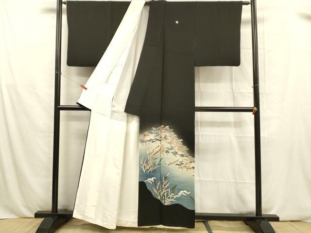 平和屋着物■豪華黒留袖　流水舟松文　暈し染め　正絹　逸品　DABB3407cm
