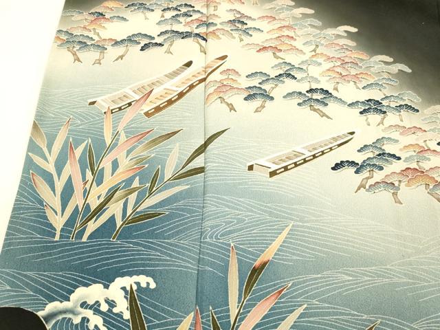 平和屋着物■豪華黒留袖　流水舟松文　暈し染め　正絹　逸品　DABB3407cm
