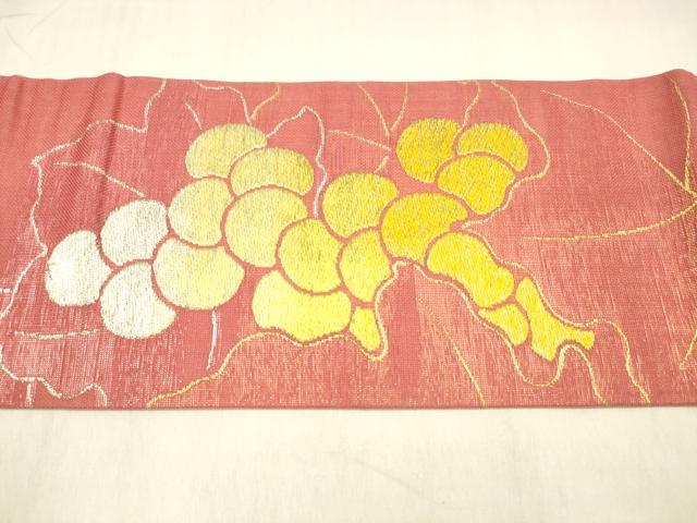 平和屋着物＊夏物 九寸名古屋帯 葡萄草葉文 金銀糸 正絹 逸品 DABB3431cm