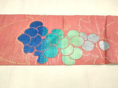 平和屋着物＊夏物 九寸名古屋帯 葡萄草葉文 金銀糸 正絹 逸品 DABB3431cm