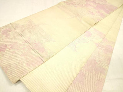 平和屋着物＊夏物 アンティーク 大正ロマン 丸帯 引き抜き帯 草花文 正絹 逸品 DABB3432cm