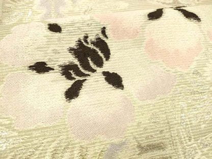 平和屋着物＊夏物 アンティーク 大正ロマン 丸帯 引き抜き帯 唐織 草花文 銀糸 正絹 逸品 DABB3433cm