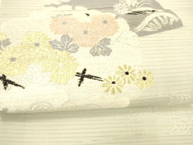 平和屋着物＊夏物　アンティーク　大正ロマン　丸帯　引き抜き帯　地紙花文　金銀糸　正絹　逸品　DABB3434cm