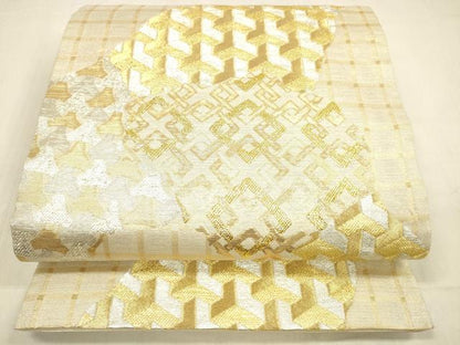 平和屋着物▽六通柄袋帯 スリーシーズン 春夏秋 抽象文様 金銀糸 正絹 逸品 DABB3435cm