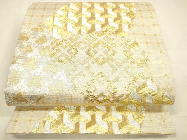 平和屋着物▽六通柄袋帯 スリーシーズン 春夏秋 抽象文様 金銀糸 正絹 逸品 DABB3435cm