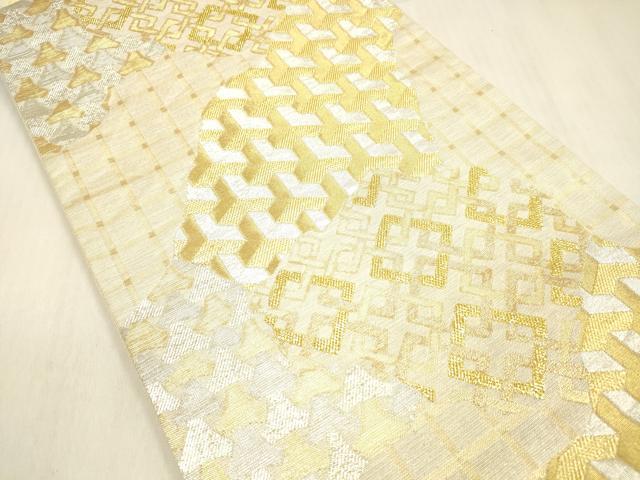 平和屋着物▽六通柄袋帯 スリーシーズン 春夏秋 抽象文様 金銀糸 正絹 逸品 DABB3435cm
