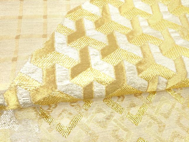 平和屋着物▽六通柄袋帯 スリーシーズン 春夏秋 抽象文様 金銀糸 正絹 逸品 DABB3435cm