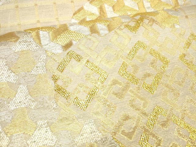 平和屋着物▽六通柄袋帯 スリーシーズン 春夏秋 抽象文様 金銀糸 正絹 逸品 DABB3435cm
