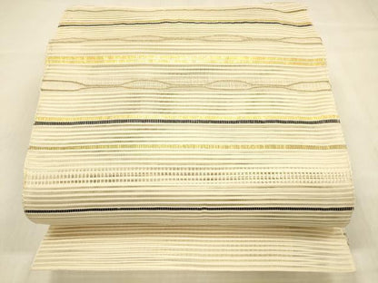 平和屋着物＊夏物 絽綴れ 八寸名古屋帯 横段文 金糸 正絹 逸品 DABB3439cm