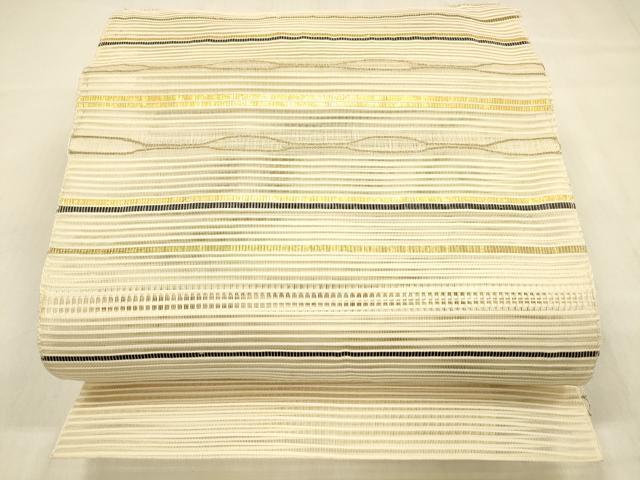 平和屋着物＊夏物 絽綴れ 八寸名古屋帯 横段文 金糸 正絹 逸品 DABB3439cm