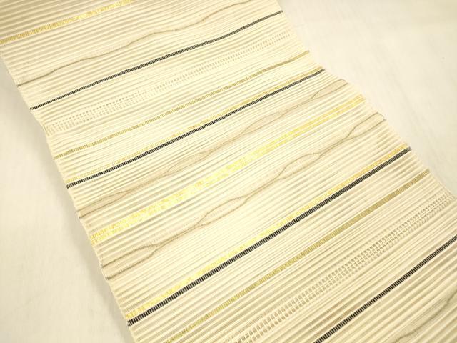 平和屋着物＊夏物 絽綴れ 八寸名古屋帯 横段文 金糸 正絹 逸品 DABB3439cm