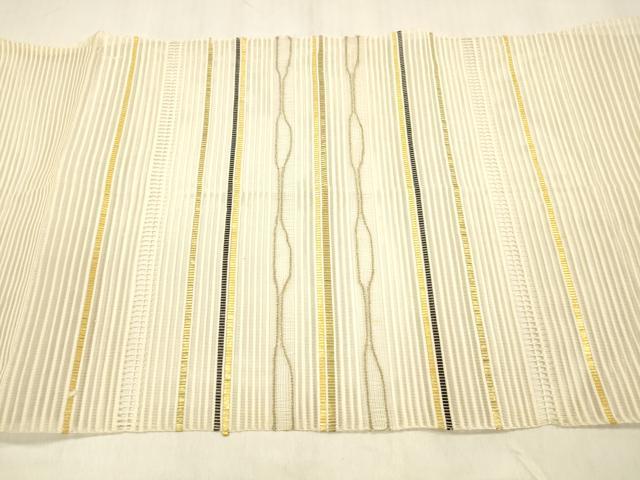 平和屋着物＊夏物 絽綴れ 八寸名古屋帯 横段文 金糸 正絹 逸品 DABB3439cm