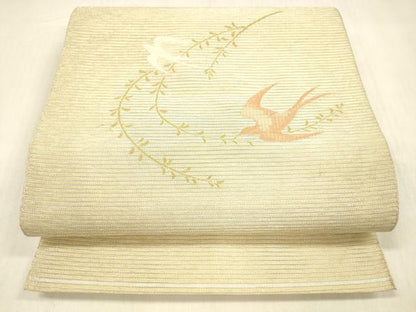 平和屋着物＊夏物 絽綴れ 八寸名古屋帯 飛鳥枝葉文 金糸 正絹 逸品 DABB3441cm