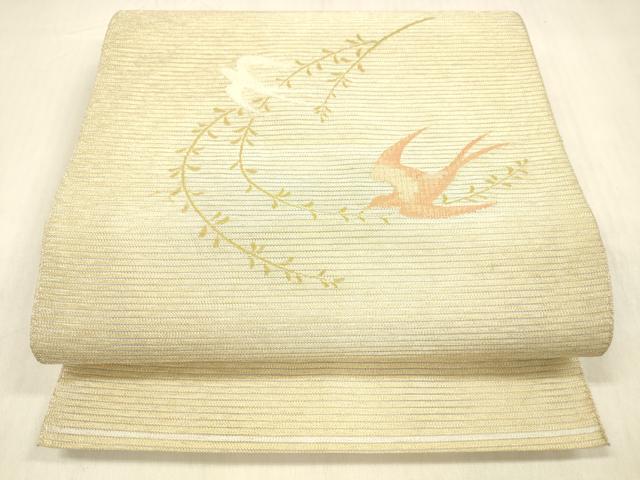 平和屋着物＊夏物 絽綴れ 八寸名古屋帯 飛鳥枝葉文 金糸 正絹 逸品 DABB3441cm