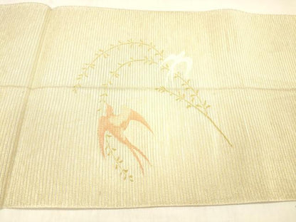 平和屋着物＊夏物 絽綴れ 八寸名古屋帯 飛鳥枝葉文 金糸 正絹 逸品 DABB3441cm