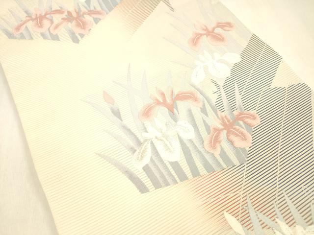 平和屋着物＊夏物 六通柄袋帯 唐織 杜若 銀糸 正絹 逸品 DABB3442cm