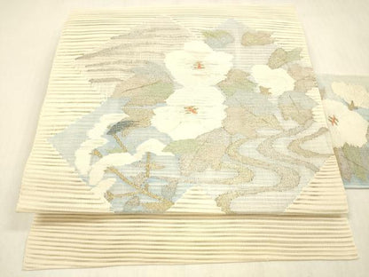 平和屋着物＊夏物 絽綴れ 八寸名古屋帯 流水花文 金銀糸 正絹 逸品 DABB3445cm