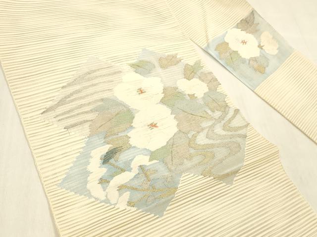 平和屋着物＊夏物 絽綴れ 八寸名古屋帯 流水花文 金銀糸 正絹 逸品 DABB3445cm