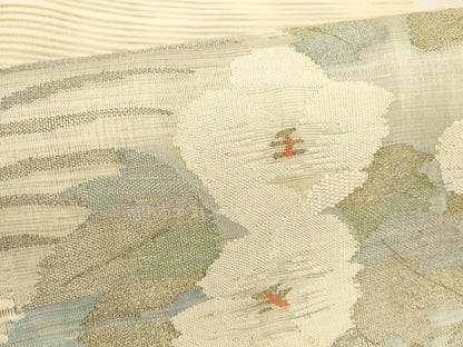 平和屋着物＊夏物 絽綴れ 八寸名古屋帯 流水花文 金銀糸 正絹 逸品 DABB3445cm