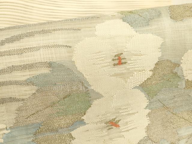 平和屋着物＊夏物 絽綴れ 八寸名古屋帯 流水花文 金銀糸 正絹 逸品 DABB3445cm