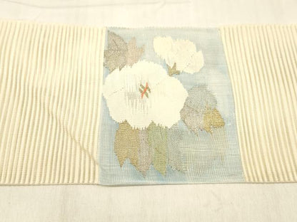 平和屋着物＊夏物 絽綴れ 八寸名古屋帯 流水花文 金銀糸 正絹 逸品 DABB3445cm