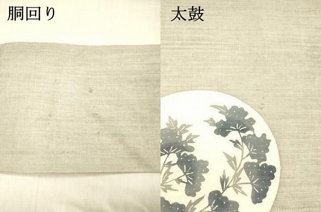 平和屋着物＊夏物 九寸名古屋帯 型染 草花文 正絹 逸品 DABB3447cm