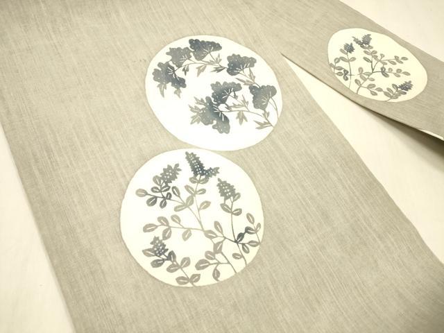 平和屋着物＊夏物 九寸名古屋帯 型染 草花文 正絹 逸品 DABB3447cm