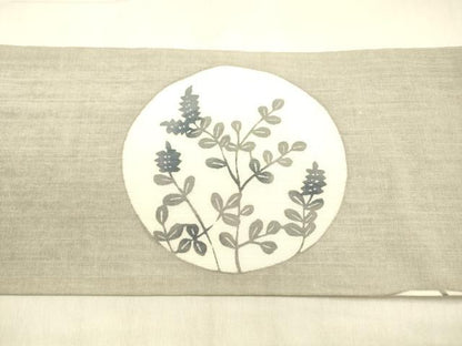 平和屋着物＊夏物 九寸名古屋帯 型染 草花文 正絹 逸品 DABB3447cm