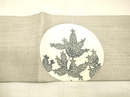 平和屋着物＊夏物 九寸名古屋帯 型染 草花文 正絹 逸品 DABB3447cm