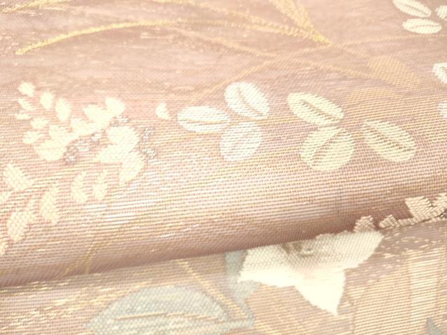 平和屋着物＊夏物 六通柄 本袋帯 草花文 金銀糸 正絹 逸品 DABB3450cm
