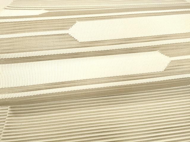 平和屋着物＊夏物 絽綴れ 八寸名古屋帯 横段文 練色 三越扱い 正絹 逸品 DABB3454cm