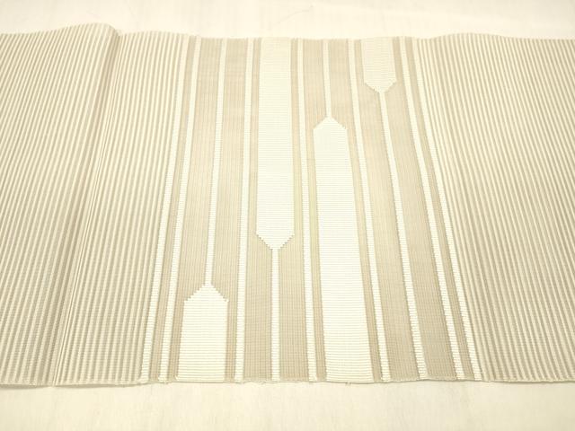 平和屋着物＊夏物 絽綴れ 八寸名古屋帯 横段文 練色 三越扱い 正絹 逸品 DABB3454cm
