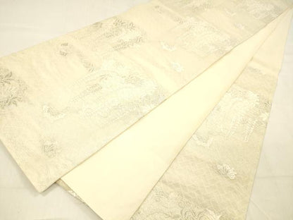 平和屋着物＊夏物 六通柄袋帯 唐織 舞蝶藤花房 銀糸 金銀糸 正絹 逸品 DABB3456cm