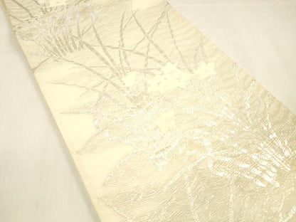 平和屋着物＊夏物 六通柄袋帯 草花文 銀糸 正絹 逸品 DABB3458cm