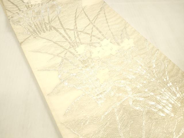 平和屋着物＊夏物 六通柄袋帯 草花文 銀糸 正絹 逸品 DABB3458cm