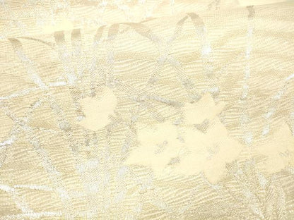 平和屋着物＊夏物 六通柄袋帯 草花文 銀糸 正絹 逸品 DABB3458cm