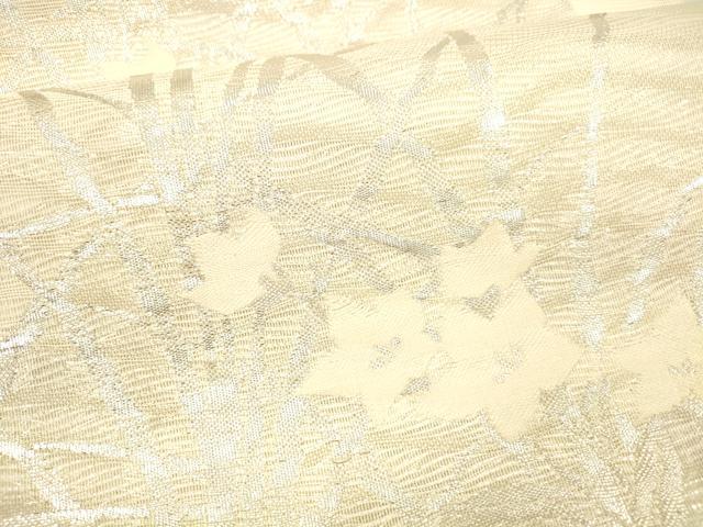 平和屋着物＊夏物 六通柄袋帯 草花文 銀糸 正絹 逸品 DABB3458cm