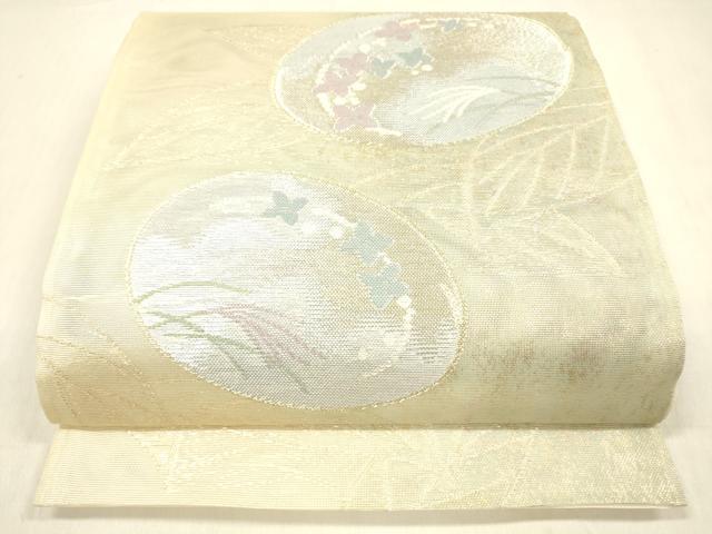 平和屋着物＊夏物 六通柄袋帯 草花文 金銀糸 引箔 正絹 逸品 DABB3459cm