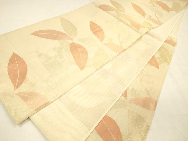 平和屋着物＊夏物 六通柄袋帯 南天枝葉文 金糸 正絹 逸品 DABB3462cm