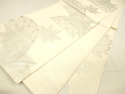 平和屋着物＊夏物 六通柄袋帯 籬舞葉文 銀糸 正絹 逸品 DABB3463cm