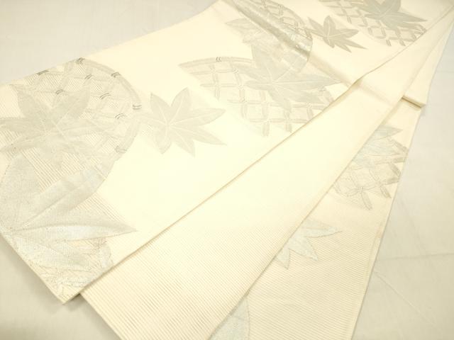 平和屋着物＊夏物 六通柄袋帯 籬舞葉文 銀糸 正絹 逸品 DABB3463cm