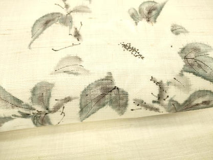 平和屋着物＊夏物 九寸開き名古屋帯 手描き 枝花文 麻 逸品 DABB3464cm