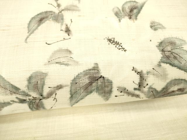 平和屋着物＊夏物 九寸開き名古屋帯 手描き 枝花文 麻 逸品 DABB3464cm
